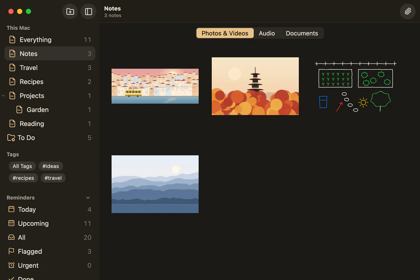 Every attachment in one browser on a Mac: three photos and a sketch.